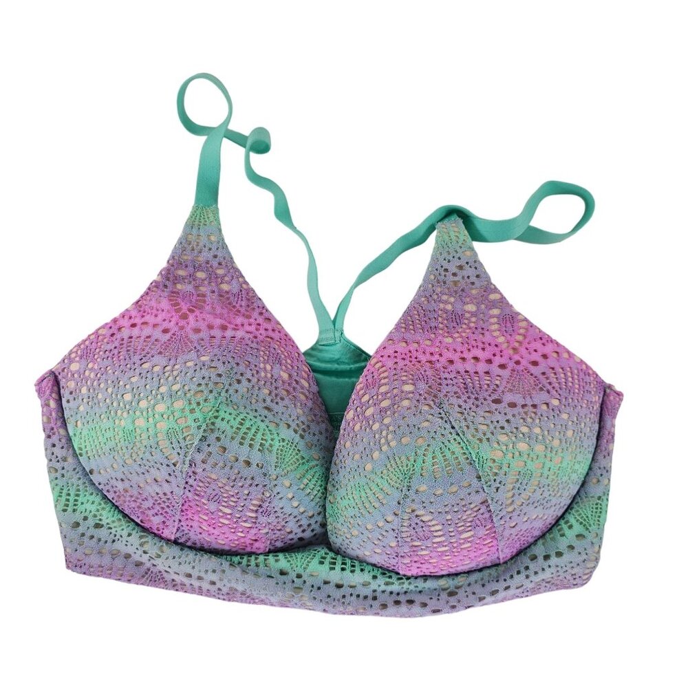 Body By Victoria's Secret Lace Lightly Lined Plunge Bra 32DD Turquoise Pastel